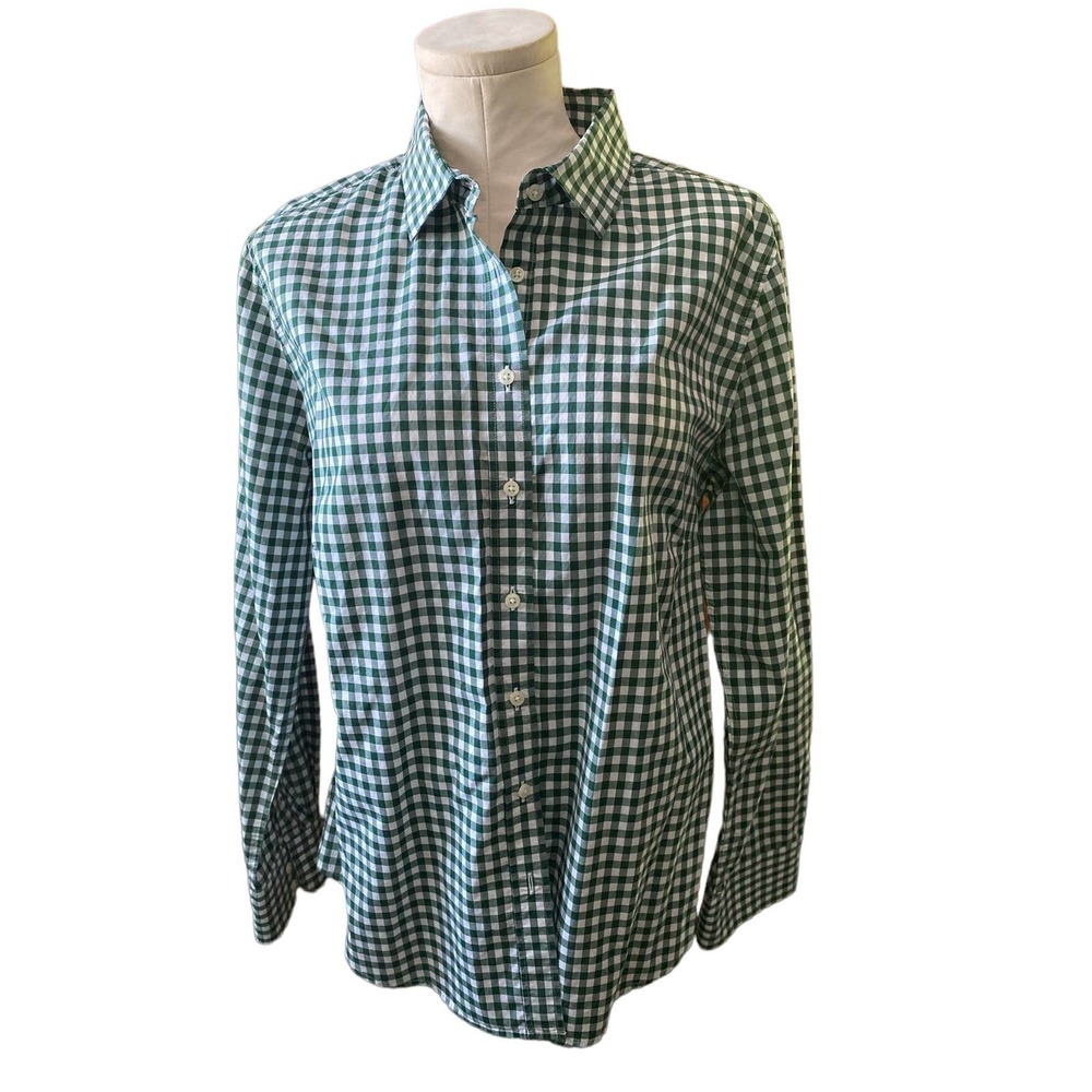 Peter Millar Button Up Top - Womens Size Large - Green Checkered Gingham